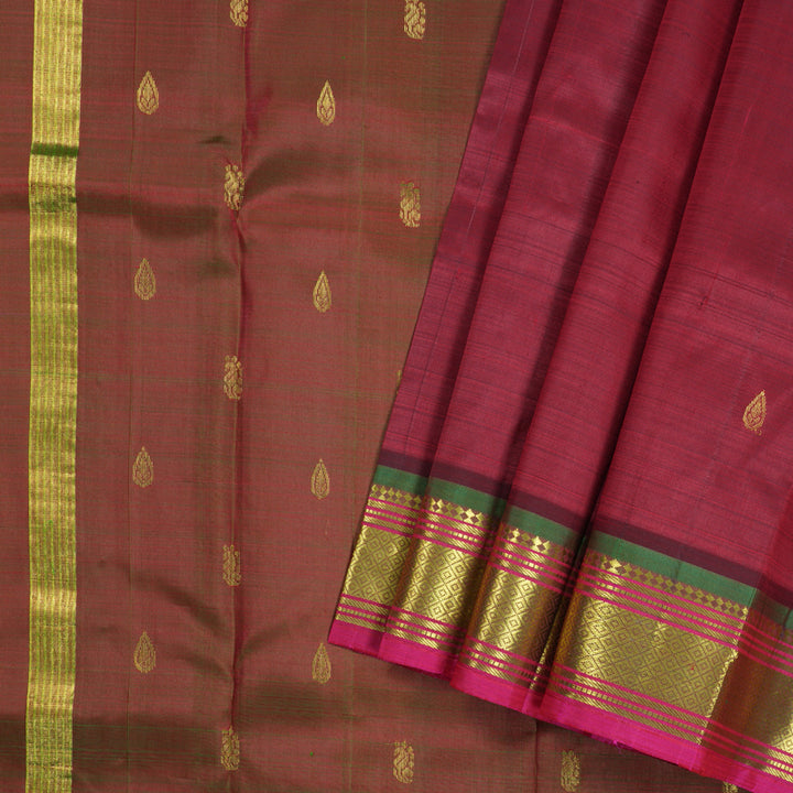 Hayagrivas Maroon Handloom Kanjivaram Silk Saree with Mandhalir Border KBD1868B2-4