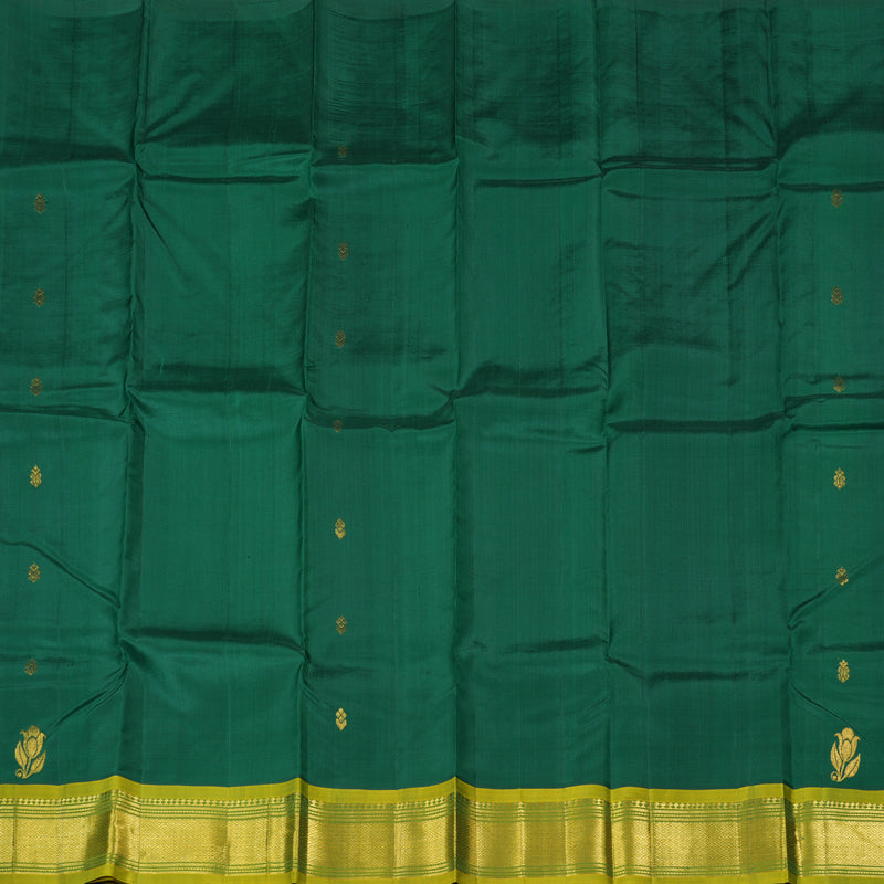 Hayagrivas Bottle Green Handloom Kanjivaram Silk Saree with Sampanga Yellow Border KBD1868B3-2
