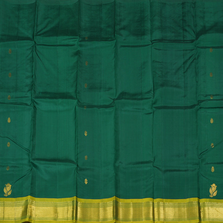 Hayagrivas Bottle Green Handloom Kanjivaram Silk Saree with Sampanga Yellow Border KBD1868B3-2