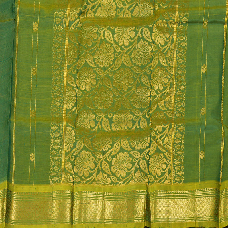 Hayagrivas Bottle Green Handloom Kanjivaram Silk Saree with Sampanga Yellow Border KBD1868B3-2