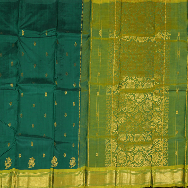 Hayagrivas Bottle Green Handloom Kanjivaram Silk Saree with Sampanga Yellow Border KBD1868B3-2