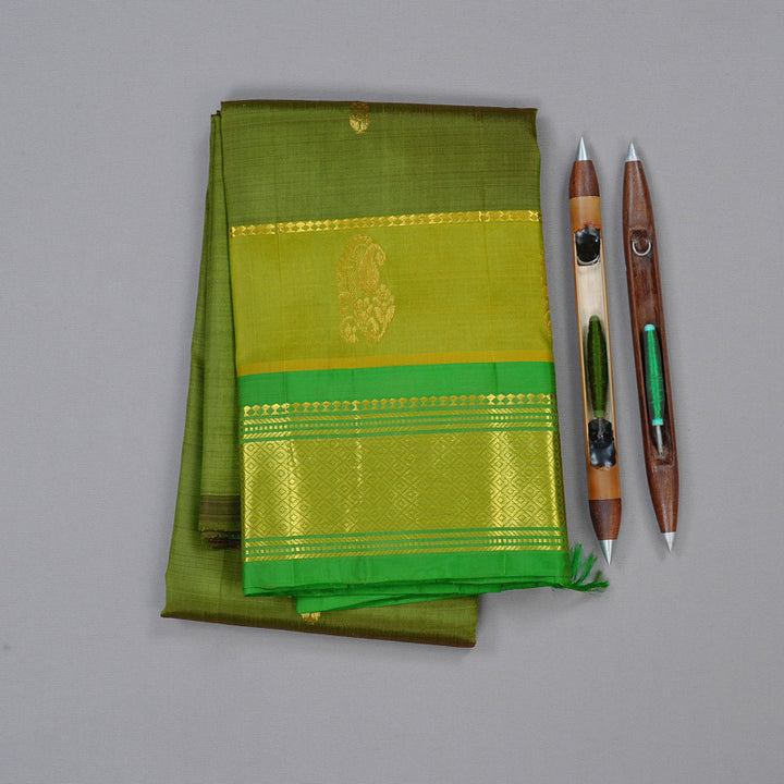 Hayagrivas Mehandi Green Handloom Kanjivaram Silk Saree with Green Border KBD1868B5-16