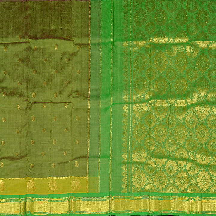 Hayagrivas Mehandi Green Handloom Kanjivaram Silk Saree with Green Border KBD1868B5-16