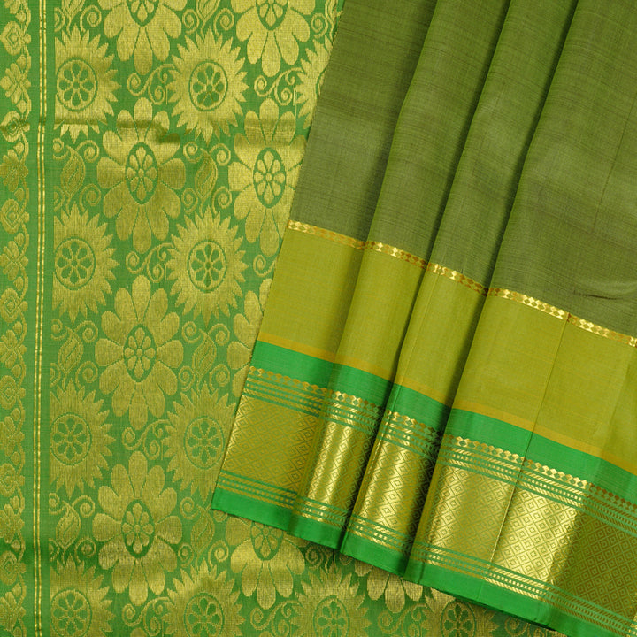 Hayagrivas Mehandi Green Handloom Kanjivaram Silk Saree with Green Border KBD1868B5-16
