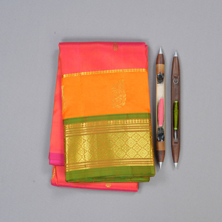 Hayagrivas Handloom Kanjivaram Silk Saree in Striking Orangish Pink KBD1868B5-9