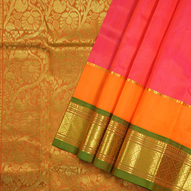 Hayagrivas Handloom Kanjivaram Silk Saree in Striking Orangish Pink KBD1868B5-9