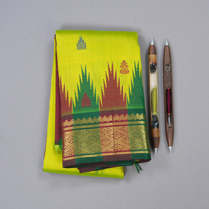 Hayagrivas Fluorescent Green Handloom Kanjivaram Silk Saree with Green and Maroon Border KBD1869B1-2