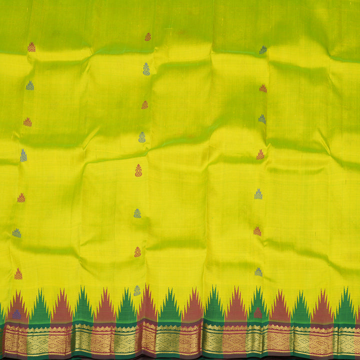 Hayagrivas Fluorescent Green Handloom Kanjivaram Silk Saree with Green and Maroon Border KBD1869B1-2