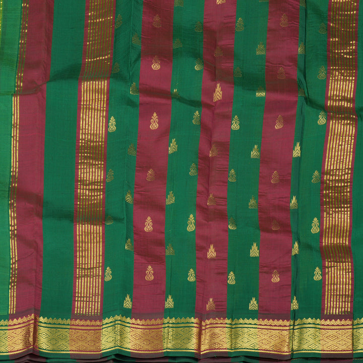 Hayagrivas Fluorescent Green Handloom Kanjivaram Silk Saree with Green and Maroon Border KBD1869B1-2