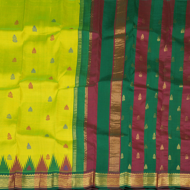 Hayagrivas Fluorescent Green Handloom Kanjivaram Silk Saree with Green and Maroon Border KBD1869B1-2