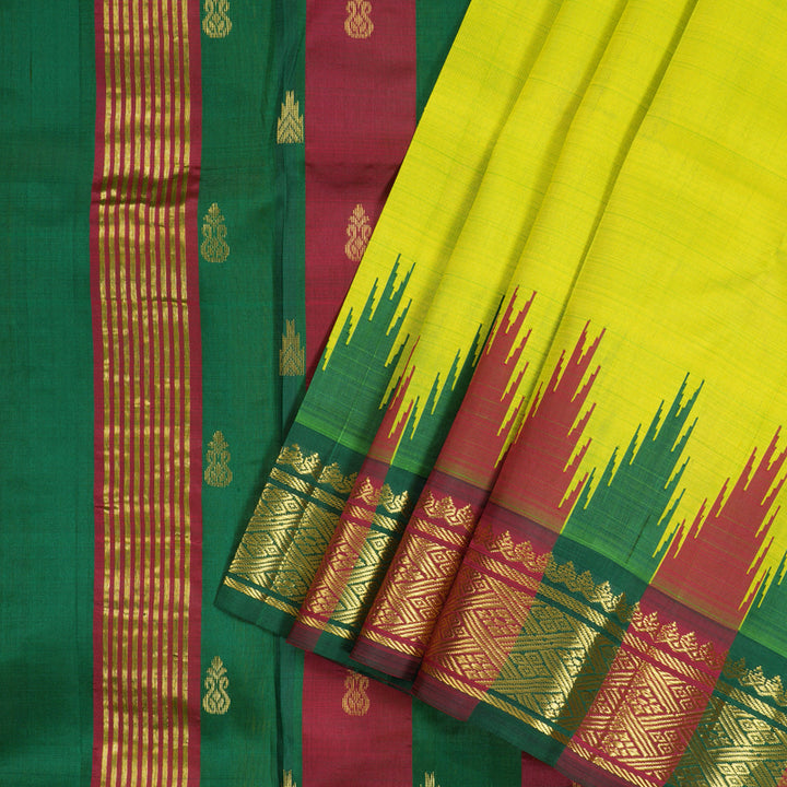 Hayagrivas Fluorescent Green Handloom Kanjivaram Silk Saree with Green and Maroon Border KBD1869B1-2