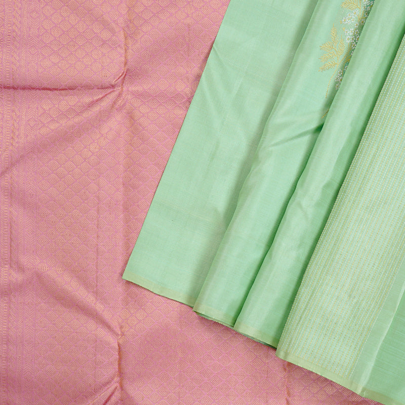 Hayagrivas Light Pastel Green Handloom Kanjivaram Silk Saree KBD1873B1-1
