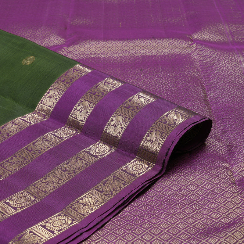 Hayagrivas Handloom Kanjivaram Silk Saree in Sumptuous Mehendi Green KBD1873B15-2