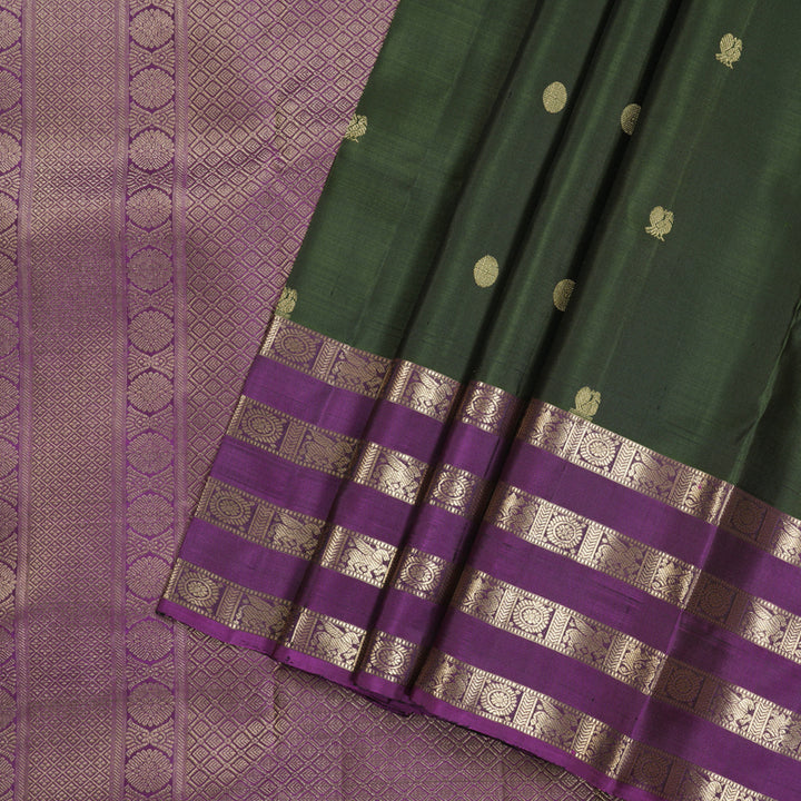 Hayagrivas Handloom Kanjivaram Silk Saree in Sumptuous Mehendi Green KBD1873B15-2