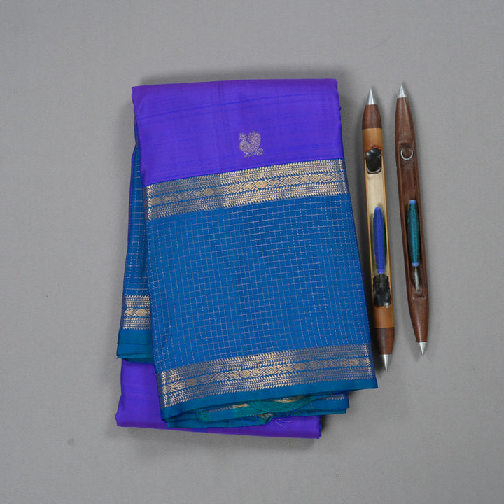 Hayagrivas Handloom Kanjivaram silk saree in Blue with Peacock blue Rettapet KBD1873B25-1