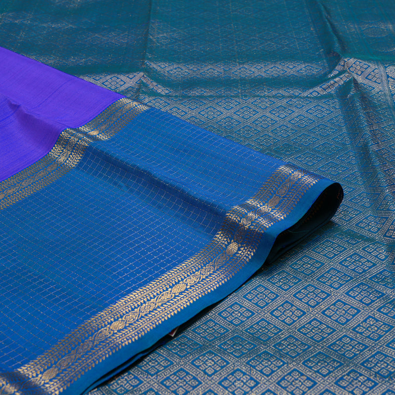 Hayagrivas Handloom Kanjivaram silk saree in Blue with Peacock blue Rettapet KBD1873B25-1