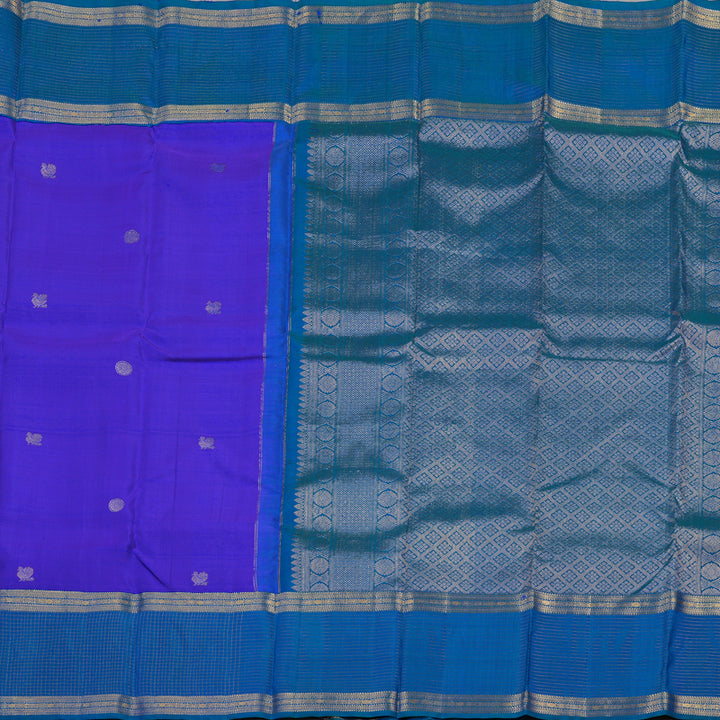 Hayagrivas Handloom Kanjivaram silk saree in Blue with Peacock blue Rettapet KBD1873B25-1