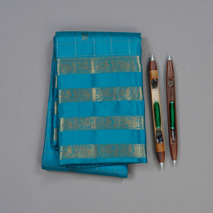 Hayagrivas Dark Sky Blue Handloom Kanjivaram Silk Saree KBD1873B27-1