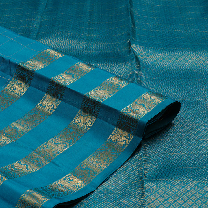 Hayagrivas Dark Sky Blue Handloom Kanjivaram Silk Saree KBD1873B27-1