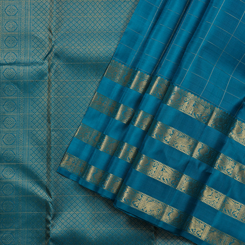 Hayagrivas Dark Sky Blue Handloom Kanjivaram Silk Saree KBD1873B27-1