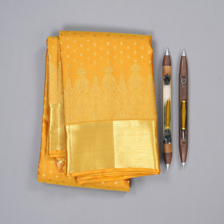 Hayagrivas Mustard Yellow Handloom Kanjivaram Silk Saree KBD1873B32-1
