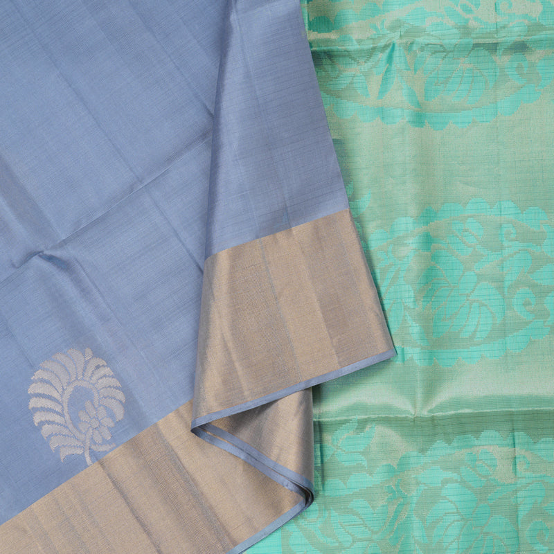 Hayagrivas Bluish Grey Handloom Soft Silk Saree KBD1876B2-6