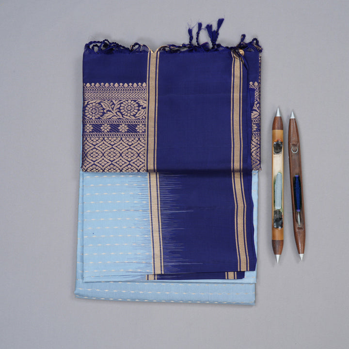 Hayagrivas Powder Blue Handloom Soft Silk Saree with Blue Border KBD1877B1-9