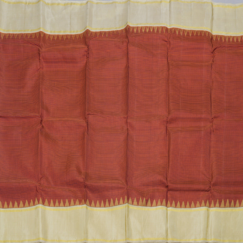 Hayagrivas Orange With Black Checks Handloom Kanjivaram Silk Saree with Sandal Border KBD1882B11-1