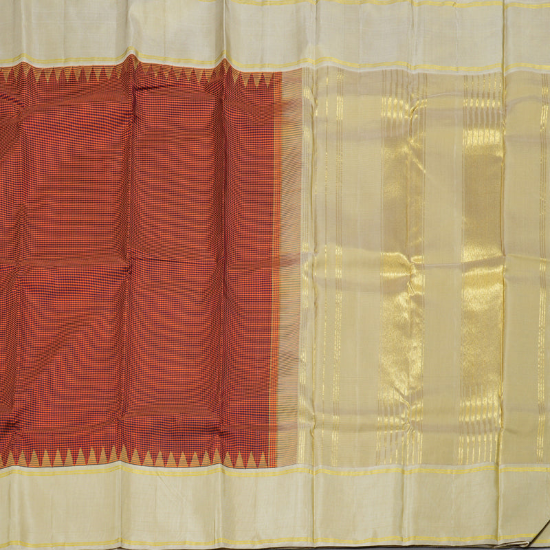 Hayagrivas Orange With Black Checks Handloom Kanjivaram Silk Saree with Sandal Border KBD1882B11-1