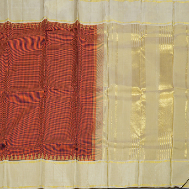 Hayagrivas Orange With Black Checks Handloom Kanjivaram Silk Saree with Sandal Border KBD1882B11-1