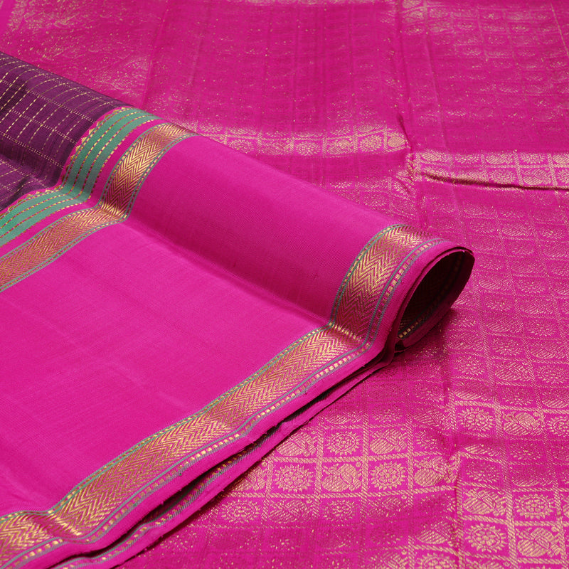 Hayagrivas Dark Purple Handloom Kanjivaram Silk Saree with Pink Border KBD1882B13-1