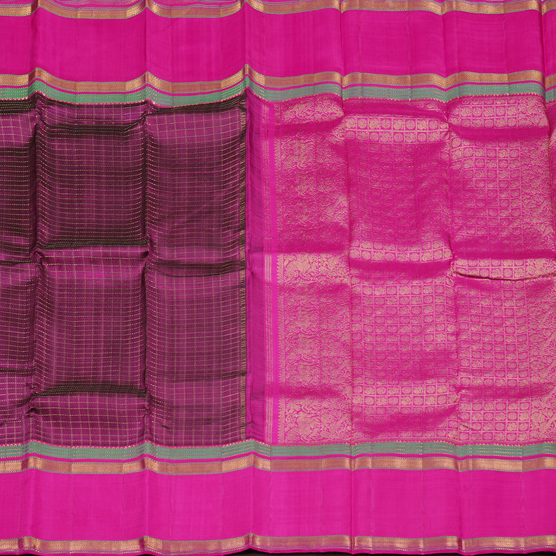Hayagrivas Dark Purple Handloom Kanjivaram Silk Saree with Pink Border KBD1882B13-1