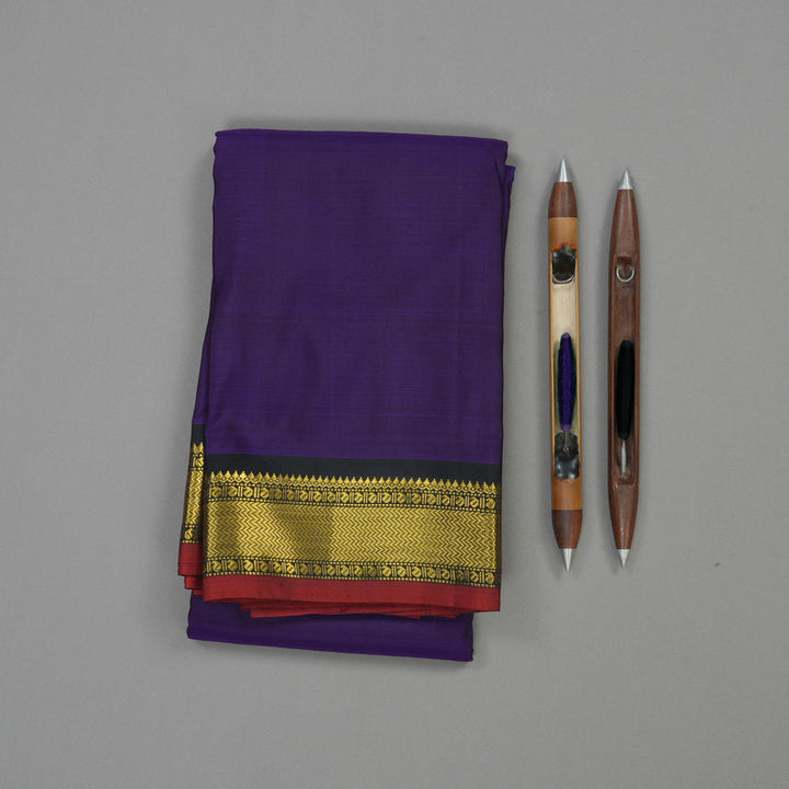 Hayagrivas Handloom Purplish Blue Kanjivaram Silk Saree with Black Border KBD1882B2-1