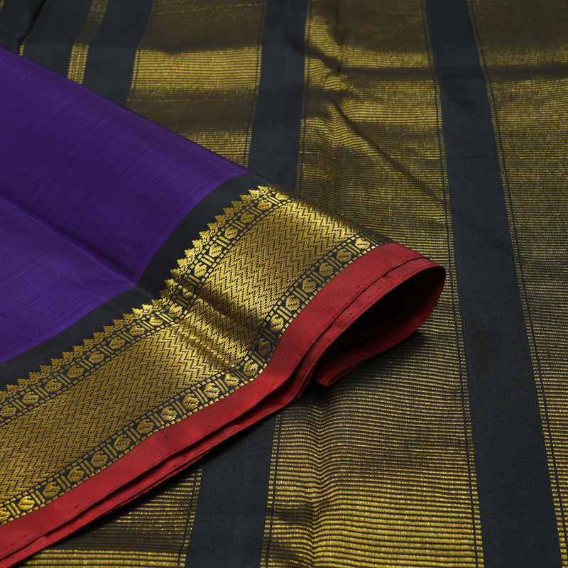 Hayagrivas Handloom Purplish Blue Kanjivaram Silk Saree with Black Border KBD1882B2-1
