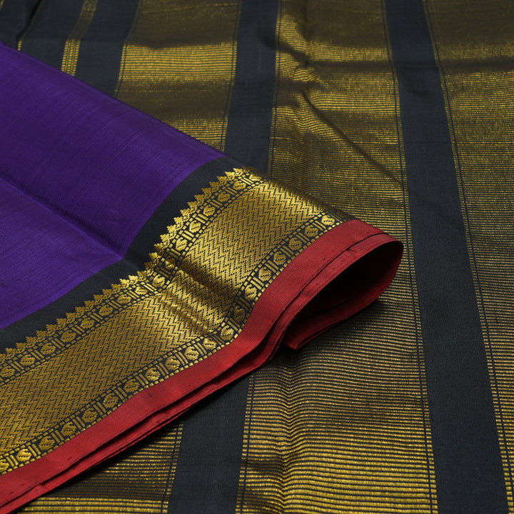Hayagrivas Handloom Purplish Blue Kanjivaram Silk Saree with Black Border KBD1882B2-1