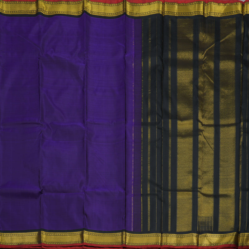 Hayagrivas Handloom Purplish Blue Kanjivaram Silk Saree with Black Border KBD1882B2-1