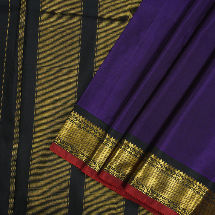 Hayagrivas Handloom Purplish Blue Kanjivaram Silk Saree with Black Border KBD1882B2-1