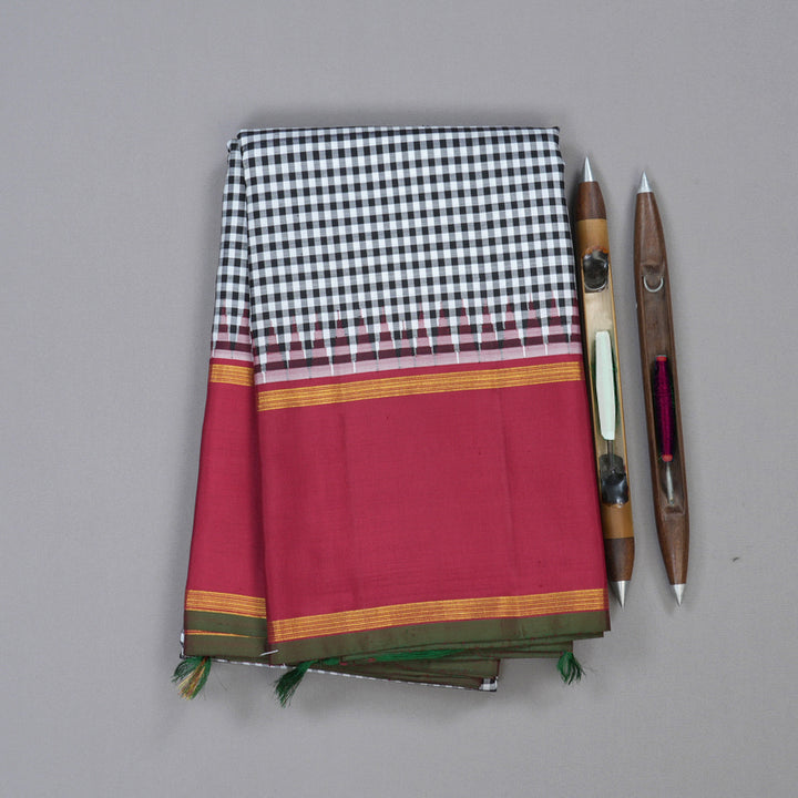 Hayagrivas Handloom Kanjivaram Silk Saree in Classic Black And White Checks KBD1882B8-1