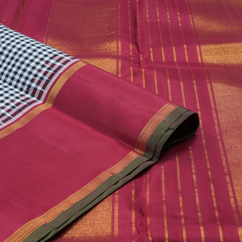 Hayagrivas Handloom Kanjivaram Silk Saree in Classic Black And White Checks KBD1882B8-1