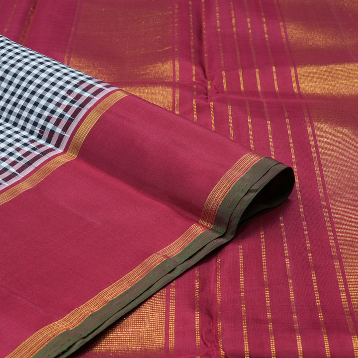 Hayagrivas Handloom Kanjivaram Silk Saree in Classic Black And White Checks KBD1882B8-1