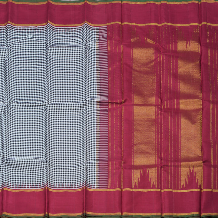 Hayagrivas Handloom Kanjivaram Silk Saree in Classic Black And White Checks KBD1882B8-1