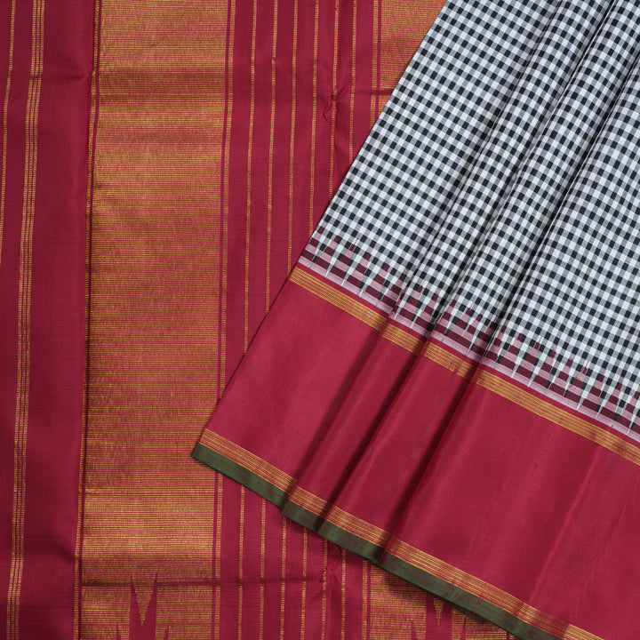 Hayagrivas Handloom Kanjivaram Silk Saree in Classic Black And White Checks KBD1882B8-1