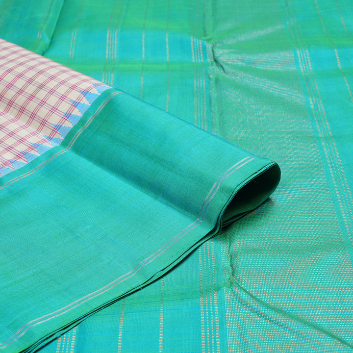Hayagrivas White Handloom Kanjivaram Silk Saree with Sea Blue Border KBD1884B8-1