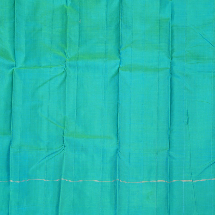 Hayagrivas White Handloom Kanjivaram Silk Saree with Sea Blue Border KBD1884B8-1