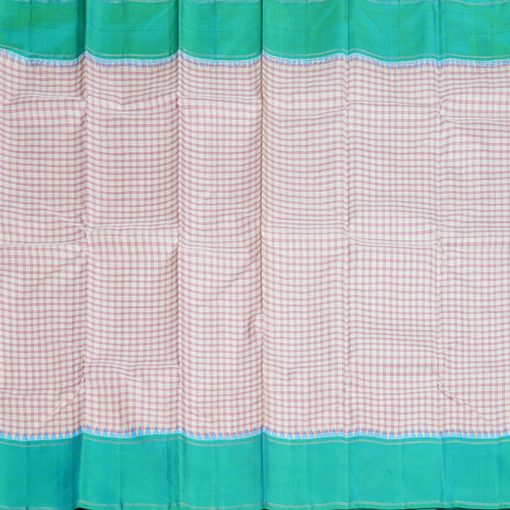 Hayagrivas White Handloom Kanjivaram Silk Saree with Sea Blue Border KBD1884B8-1