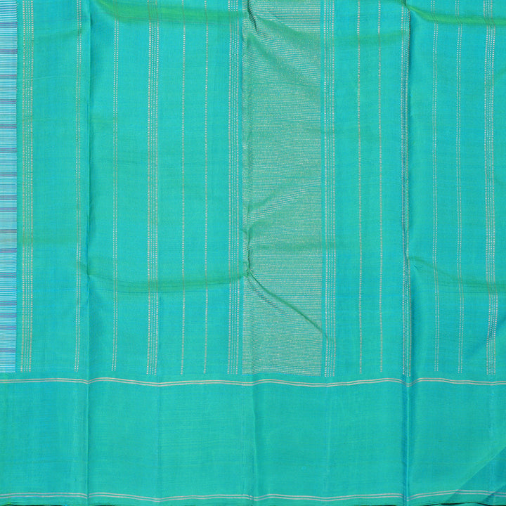Hayagrivas White Handloom Kanjivaram Silk Saree with Sea Blue Border KBD1884B8-1