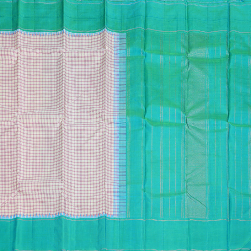 Hayagrivas White Handloom Kanjivaram Silk Saree with Sea Blue Border KBD1884B8-1