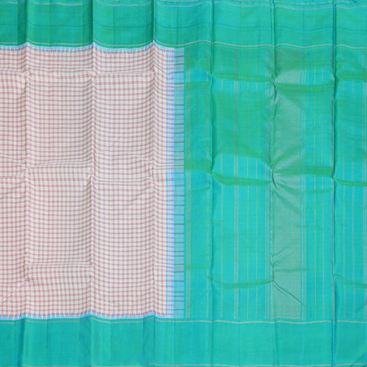 Hayagrivas White Handloom Kanjivaram Silk Saree with Sea Blue Border KBD1884B8-1