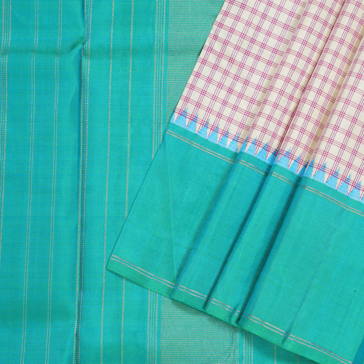 Hayagrivas White Handloom Kanjivaram Silk Saree with Sea Blue Border KBD1884B8-1