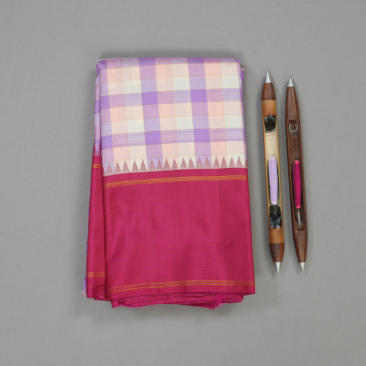 Hayagrivas Handloom Multicolour Checks Kanjivaram Silk Saree with Deep Pink Border KBD1885B5-1